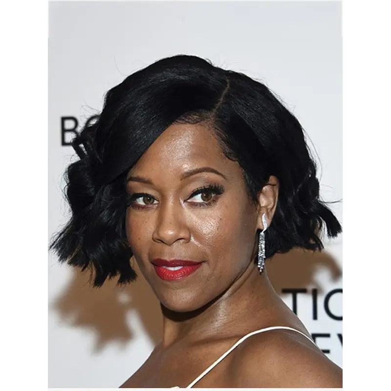 Bobs Wavy Chin Length Black Lace Front Regina King Wigs