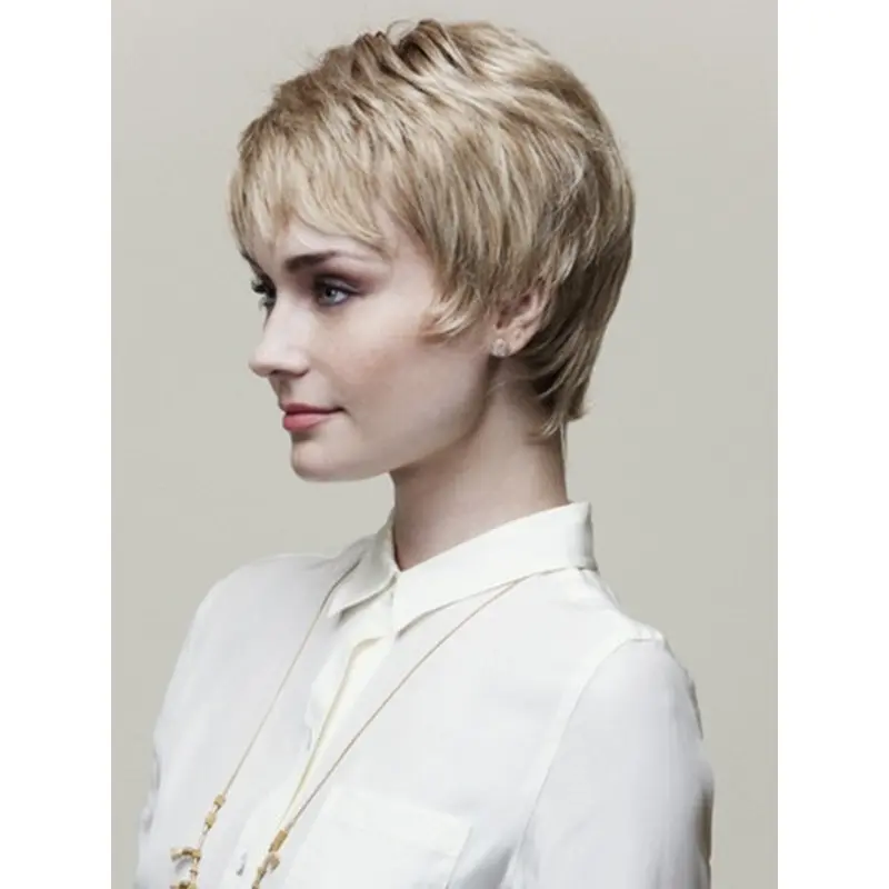 6"  Short Wavy Blonde Classic Synthetic Wigs