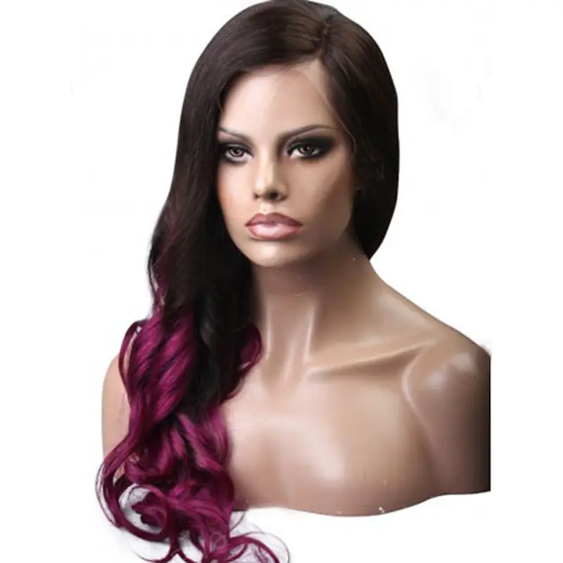 Purple Ombre Long Wavy Virgin Human Hair Full Lace Wig