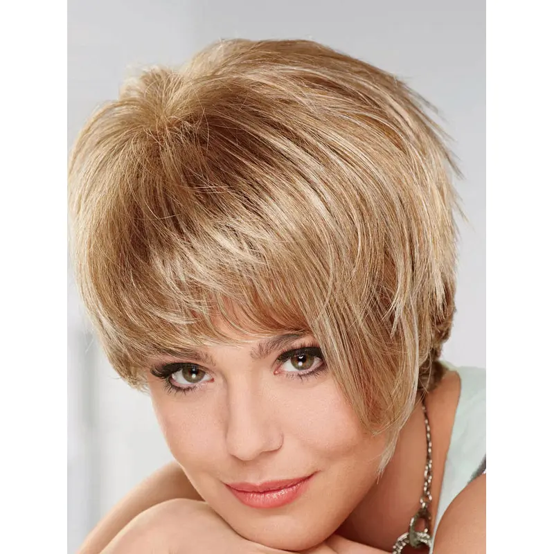 Blonde Braw Layered Straight Short Wigs