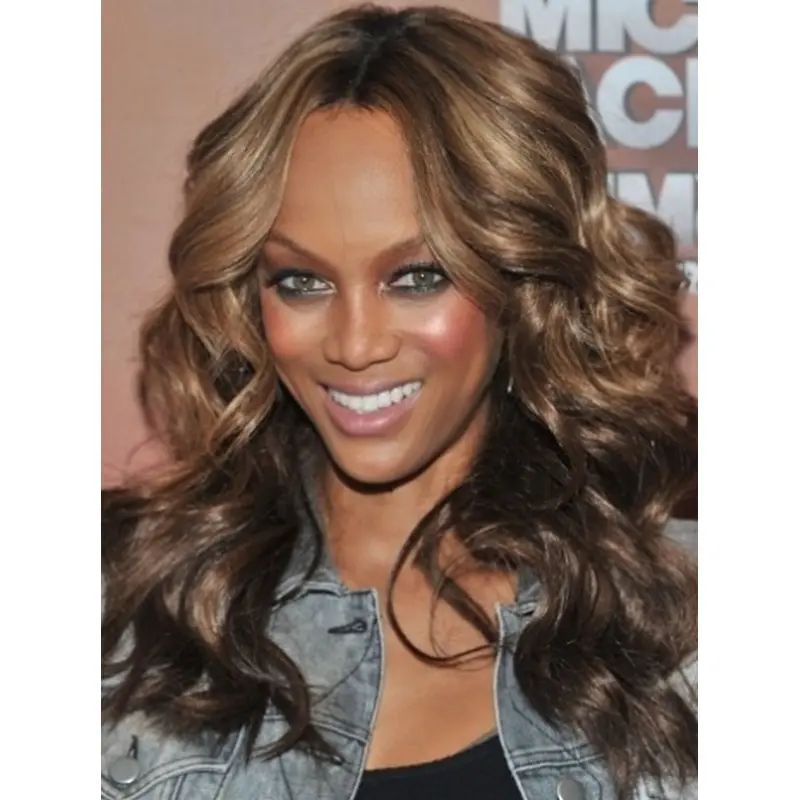 Tyra Banks Fabulous Long Wavy Lace Front Human Hair Wig 18 Inches with Loose Curls