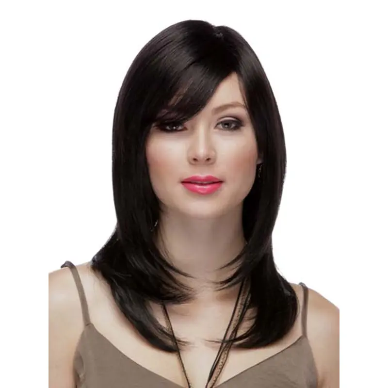 Black Straight Remy Human Hair Long Wigs