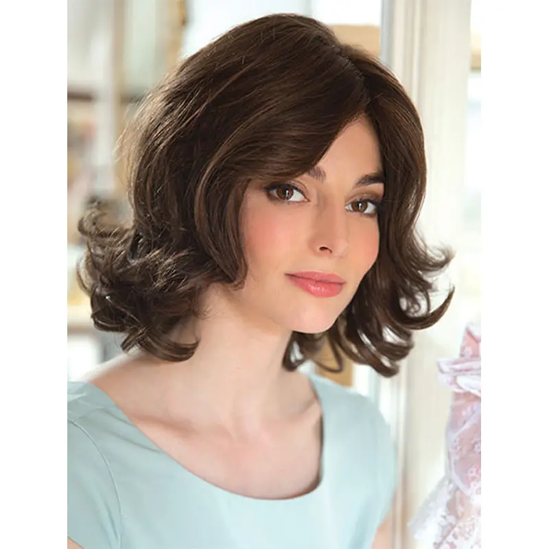 Brown 12" With Bangs Chin Length Affordable Monofilament Wigs
