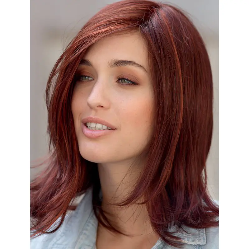 Fashional Red Shoulder Length Straight Layered Fantastic Wigs
