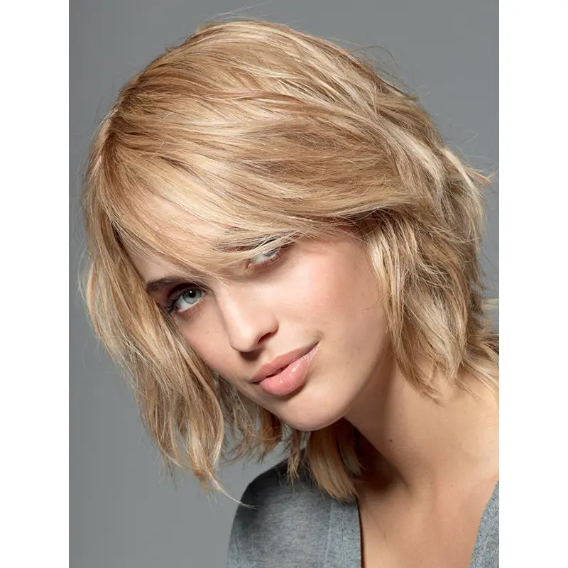 Amazing Blonde Shoulder Length Wavy With Bangs Popular Wigs