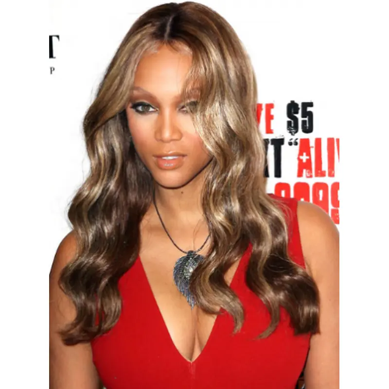 Tyra Banks Well-trimmed Long Wavy Lace Human Hair Wig 20 Inches