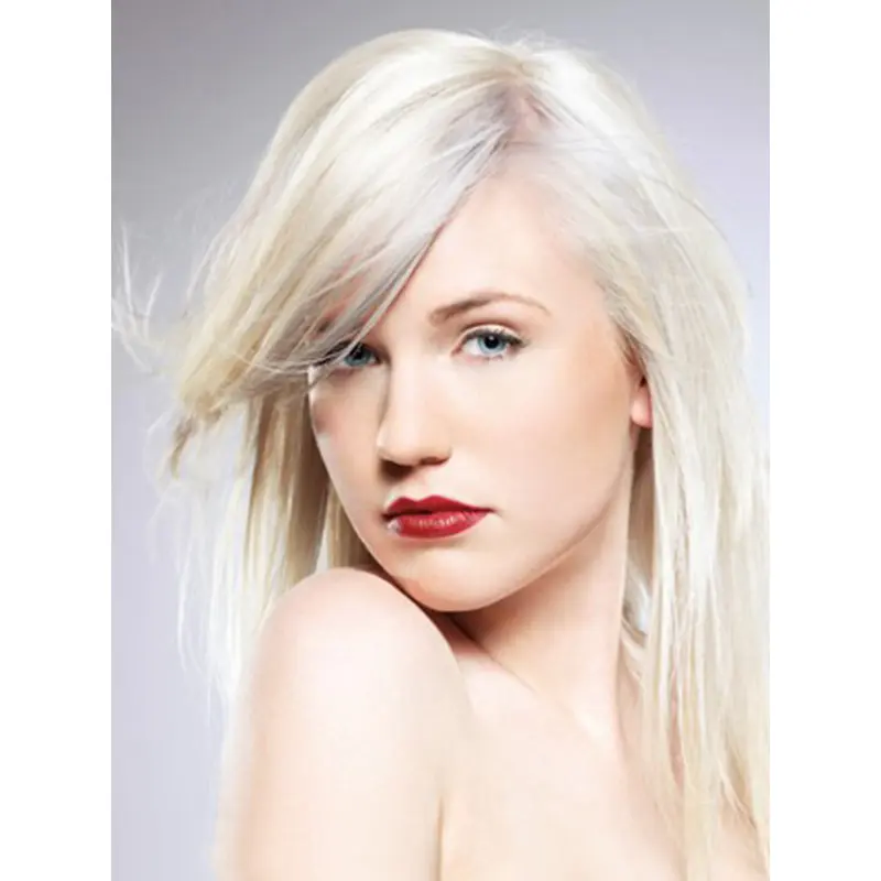 Young Fashion Platinum Blonde With Side Bangs Shoulder Length Capless Wigs