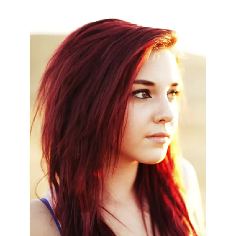 Youthful Red With Side Bangs Human Wigs