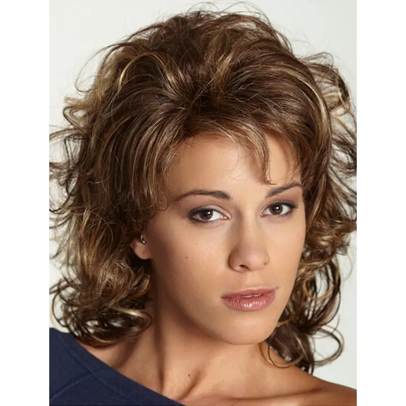 Blonde Curly Synthetic Sleek Medium Wigs