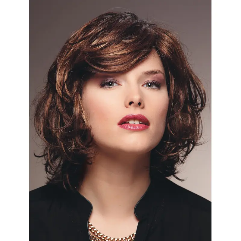 Fabulous Auburn Shoulder Length Wavy With Bangs New Design Wigs