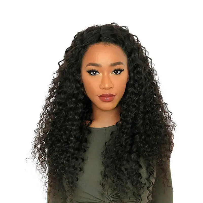 Black Curly 24" Without Bangs Remy Human Hair 360 Lace Wigs