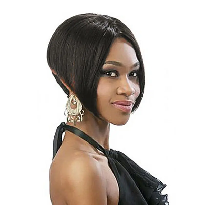 Traditiona Black Straight Chin Length Lace Wigs