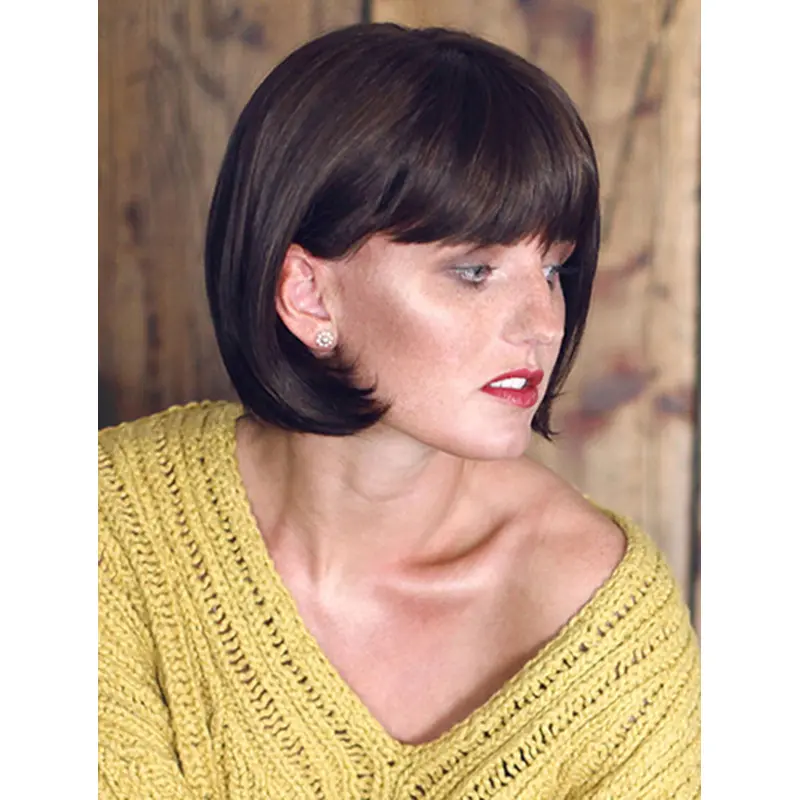 Black Straight 10" Synthetic Bobs Monofilament Wigs