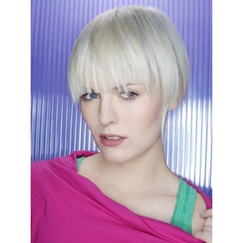 Young Fashion Soft Angled Bob Slight Curve Youthful White Wigs