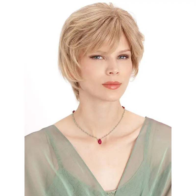 Blonde Monofilament Remy Human Hair Stylish Medium Wigs