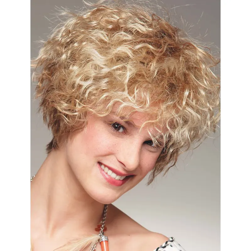 Amazing Blonde Chin Length Curly With Bangs Popular Wigs