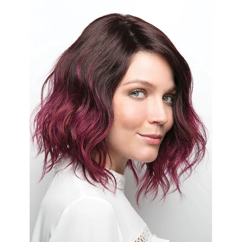 Black To Fuchsia 12" Without Bangs Chin Length Flexibility Monofilament Wigs