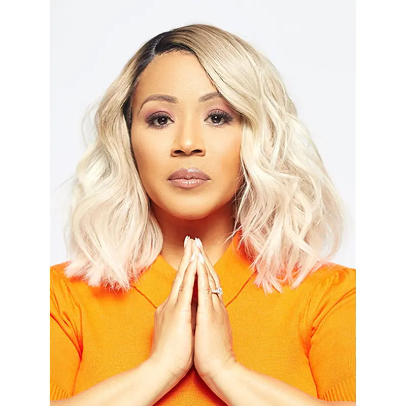 Without Bangs Wavy Shoulder Length Grey Lace Front Erica Campbell Wigs