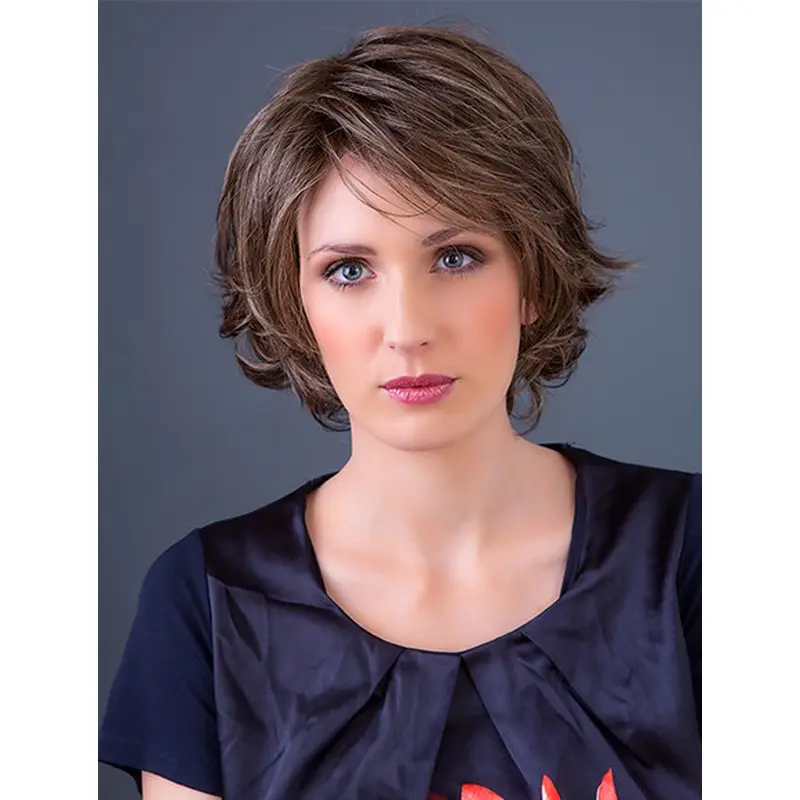 Bobs 10" Wavy Brown Synthetic Monofilament Medium Wig