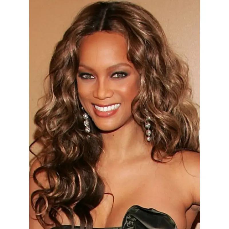 Tyra Banks Blooming Long Loose-curl Shag Lace Front Human Hair Wig 20 Inches