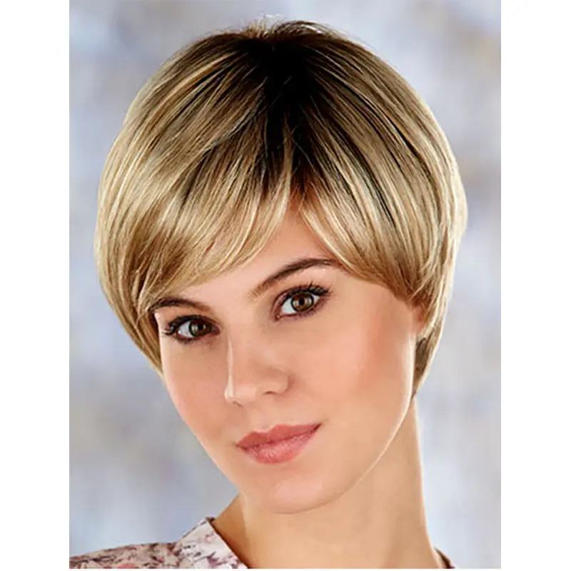 Blonde Comfortable Layered Straight Short Wigs