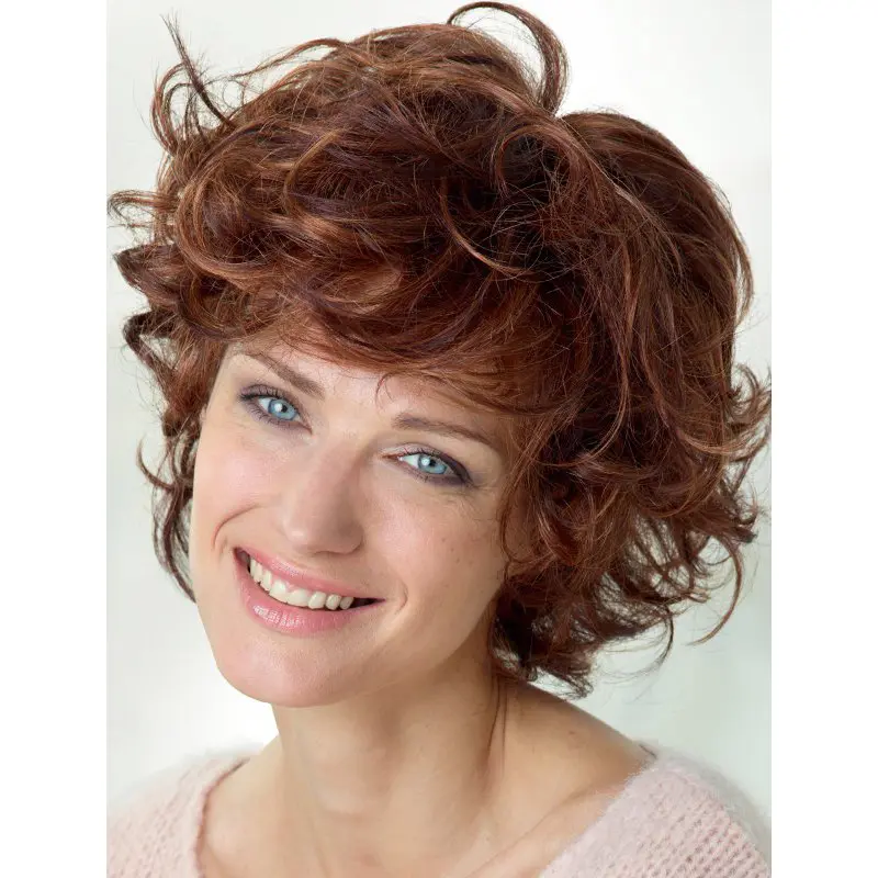 Amazing Auburn Shoulder Length Curly With Bangs Beautiful Wigs