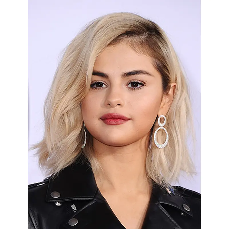 Wavy Chin Length Grey Synthetic Selena Gomez Wigs