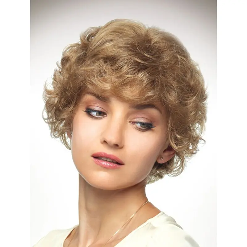 Blonde Curly Synthetic Radiant Medium Wigs
