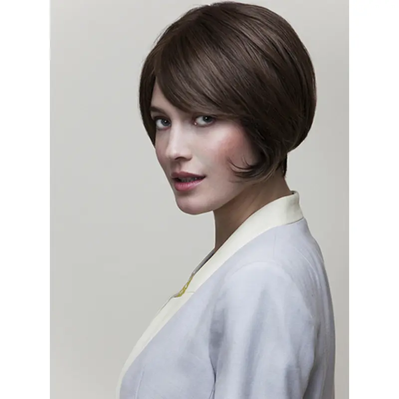 8" Straight Brown With Bangs Short Wigs