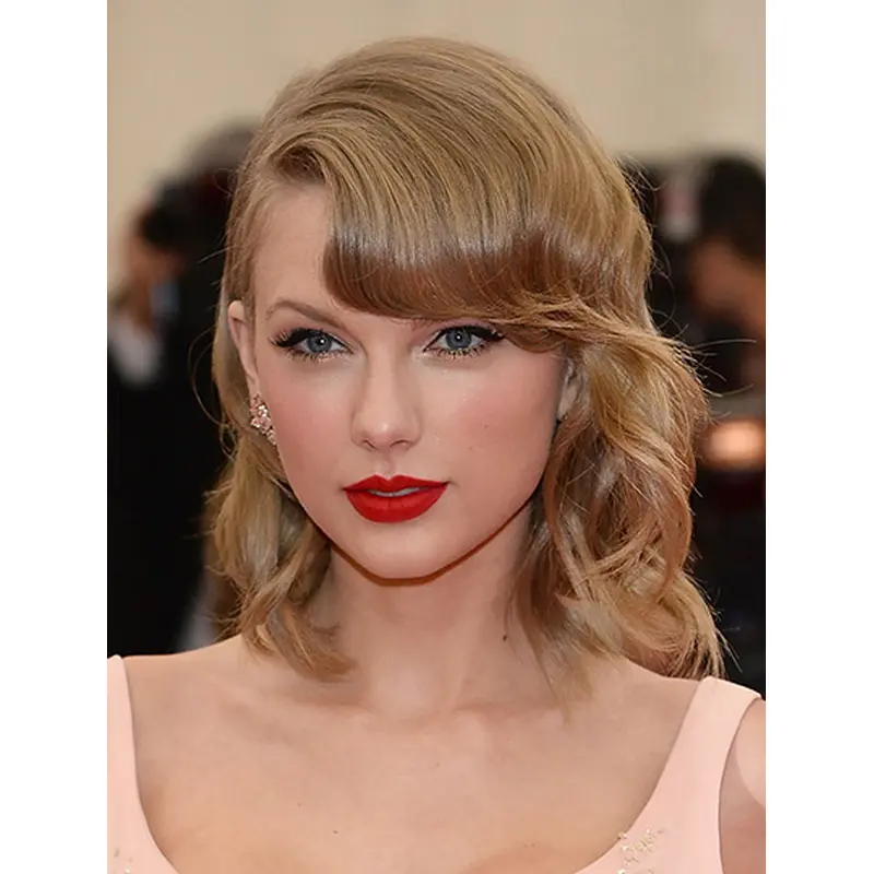 Lace Front Shoulder Length Blonde Curly With Bangs Taylor Swift Wigs