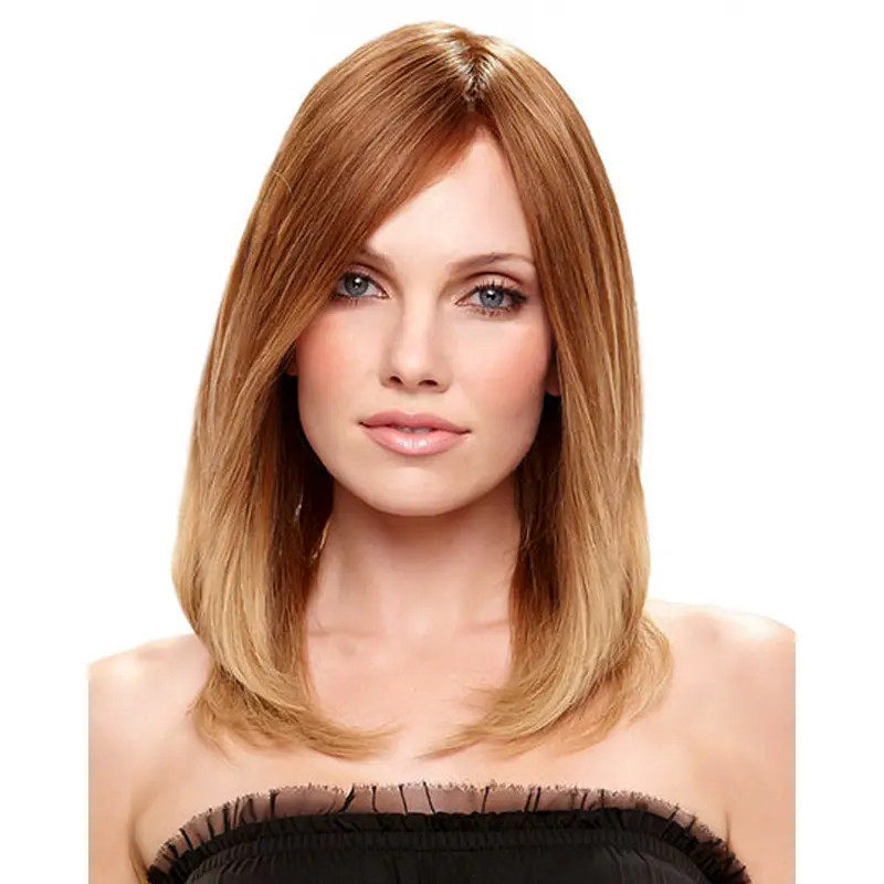Faddish Remy Human Hair Auburn Straight Medium Wigs