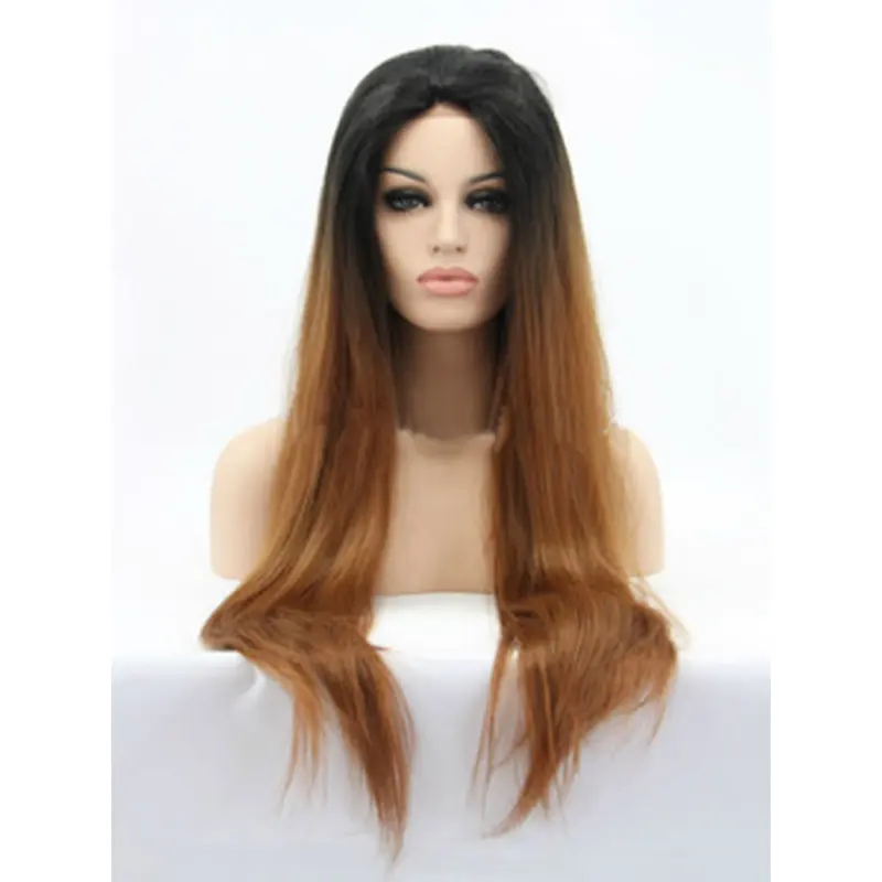 Beautiful 26 Inch Straight Style Without Bangs Lace Front 100% Remy Hair Ombre Wigs