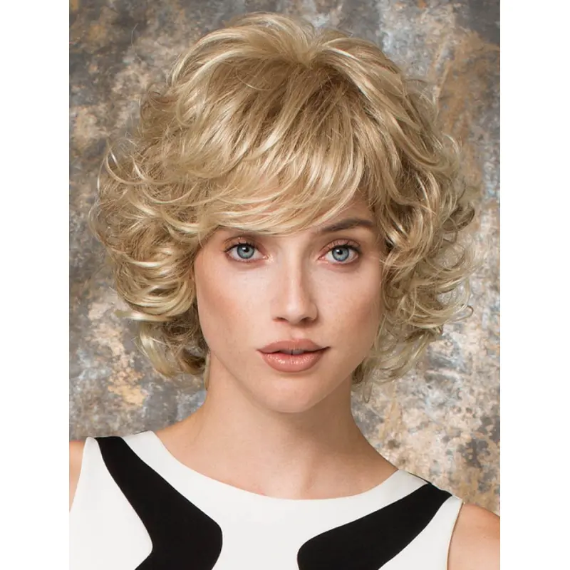 Fabulous Curly Design Chin Length Blonde Layered Wigs
