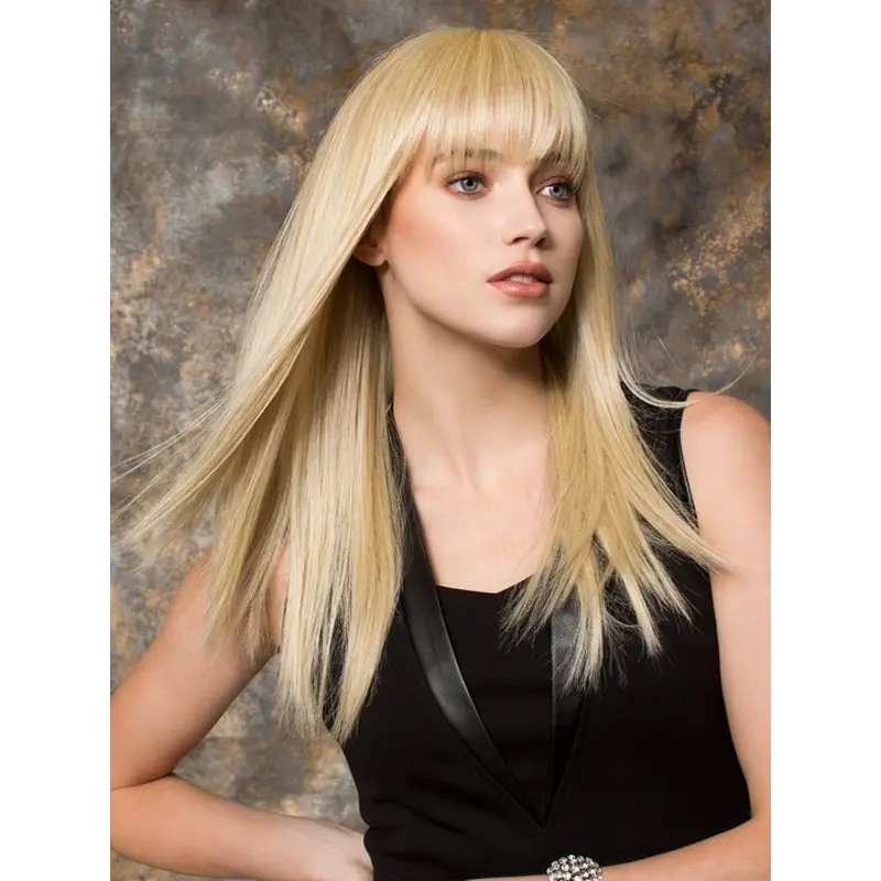 Fashion 16" Blonde Straight With Bangs Synthetic Wigs