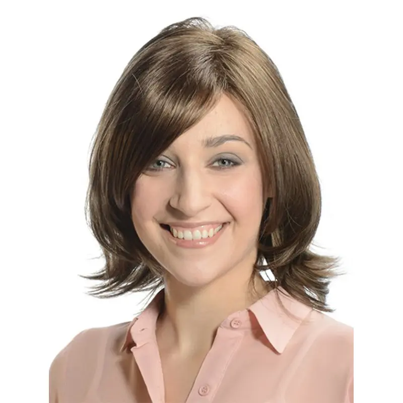Fashionable Brown Wavy Chin Length Glueless Lace Front Wigs