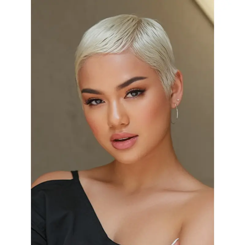 Short Pixie Cut Wigs Platinum Blonde Boycuts Synthetic 6" Lace Front Straight Wigs