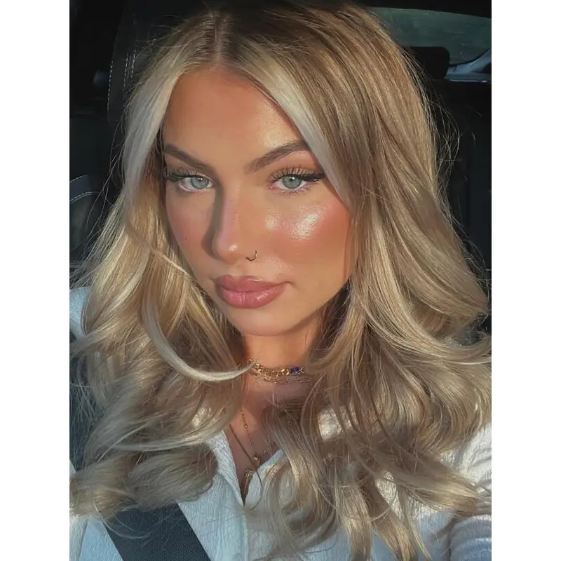 Lace Front Wigs Synthetic Blonde Wigs Wavy Without Bangs Medium Wigs
