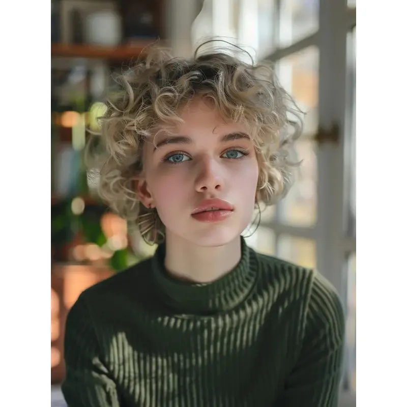Short Curly Wigs Lace Front Remy Human Hair 8" Bobs Blonde Wigs