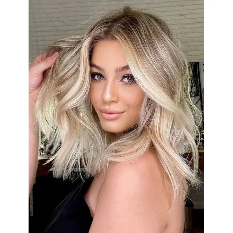 Wigs For Women Shoulder Length Wavy Wigs Lace Front Synthetic Wigs