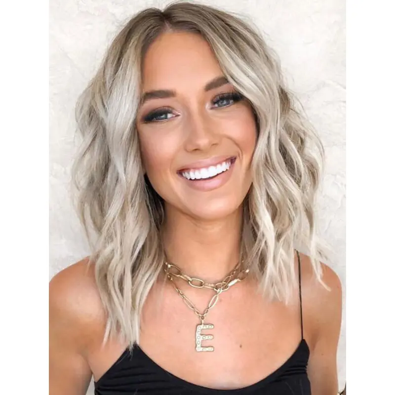 Blonde Wigs Synthetic Without Bangs 14" Wavy Comfortable Collarbone Wigs