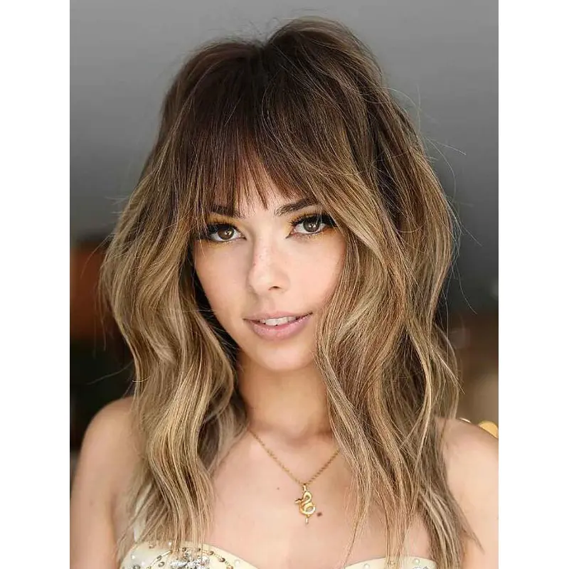 Long Blonde Wig Lace Front Wavy Synthetic Fashion Tousled Bangs Wigs