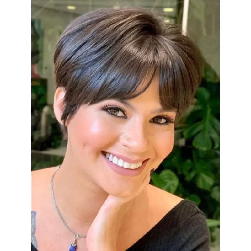 Short Black Pixie Wigs Monofilament 6" With Bangs Wigs
