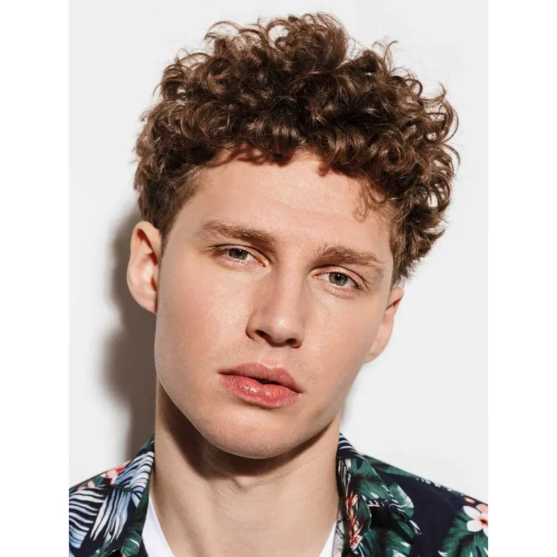 Blonde Monofilament Top Short Remy Human Hair Thick Short Curly Men Wigs