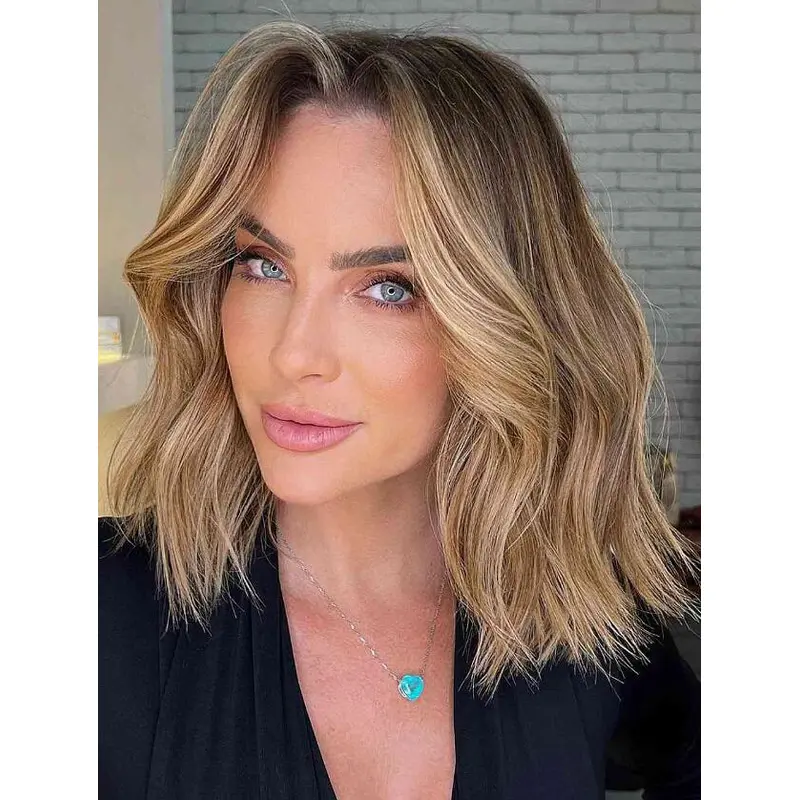 Blonde Lace Front Wigs Wavy Synthetic Without Bangs Choppy Ends Wigs