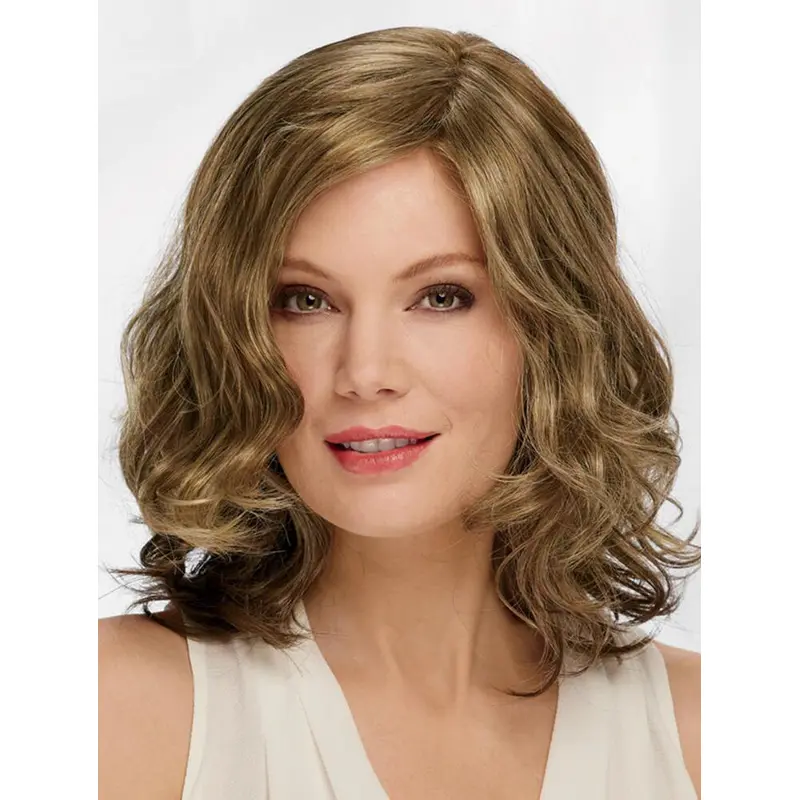 Designed Blonde Synthetic Wavy Designed Medium Length Wig