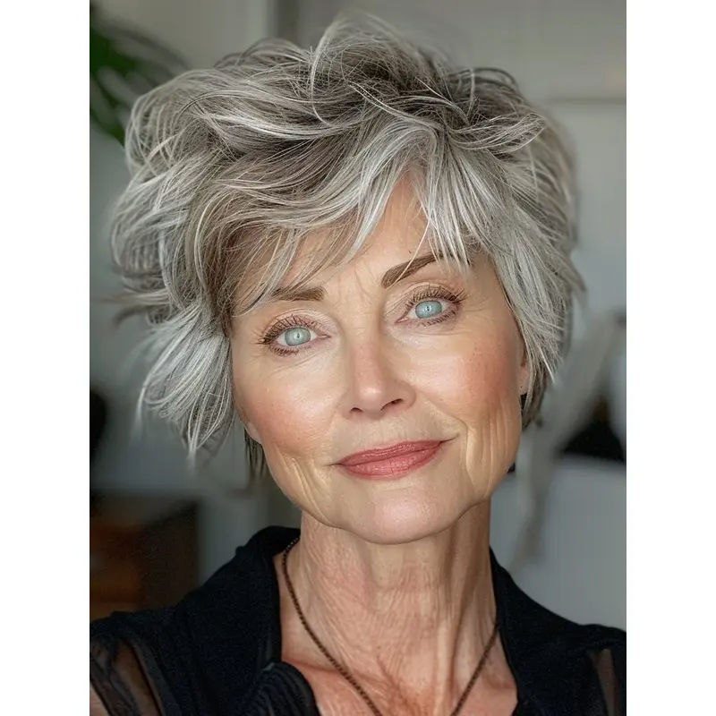 Grey Wigs For The Elderly 8" Boycuts Lace Front Short Synthetic Wigs