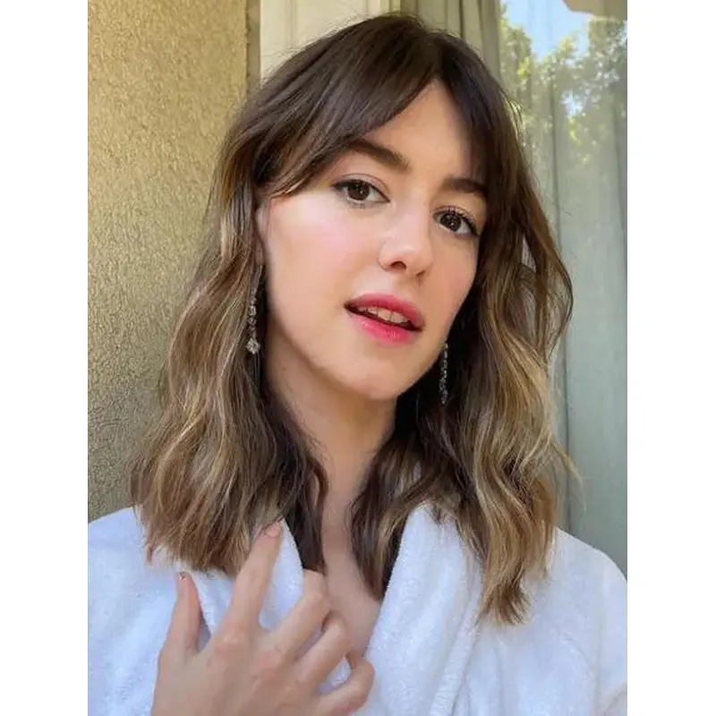 Ombre Lace Front Wig Wavy Synthetic Without Bangs Triangular Layers Wigs