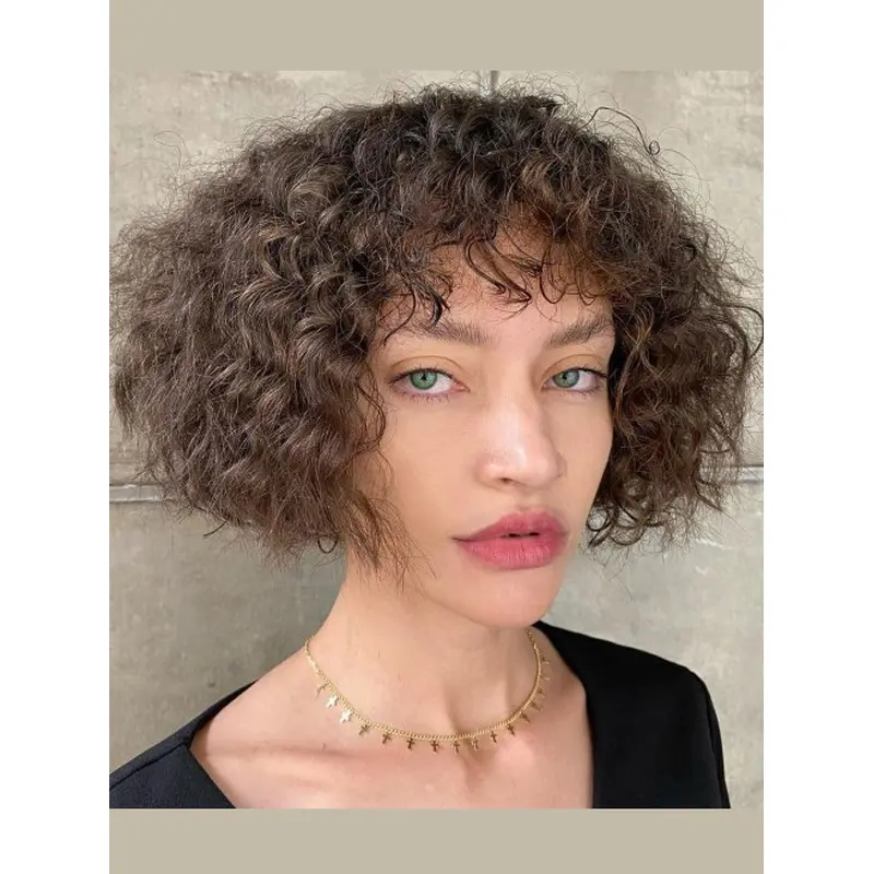 Short Brown Curly Wig Lace Front 8" Bobs Wigs