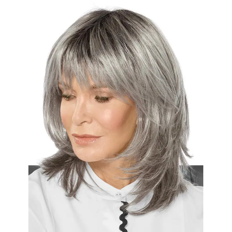 Synthetic Layered Straight Capless Fabulous Grey Hair Wigs