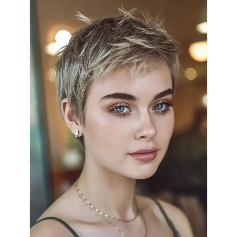 Short Blonde Wigs 6" Synthetic Boycuts Straight Lace Front Wigs